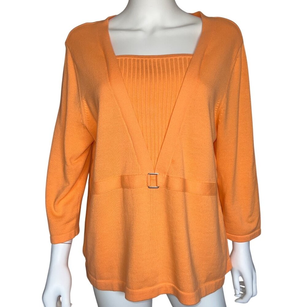C.J. Banks Womens Open Cardigan Sweater With Ribbed Detail Orange Size X Cotton